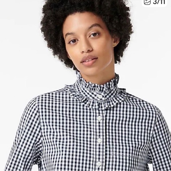 J. Crew Blue Black and White Gingham Ruffle Collar Shirtdress approx size 8 - Picture 13 of 14